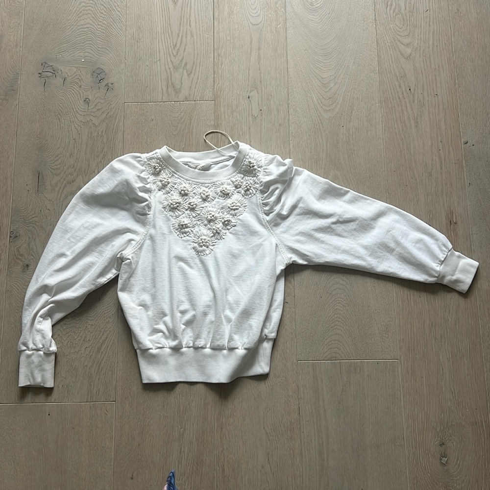 Anthropologie cotton flower sweatshirt in cream